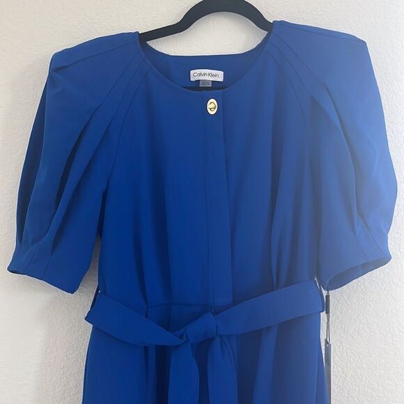NWT Calvin Klein Puff Sleeve Waist Tie Dress - Picture 2 of 6
